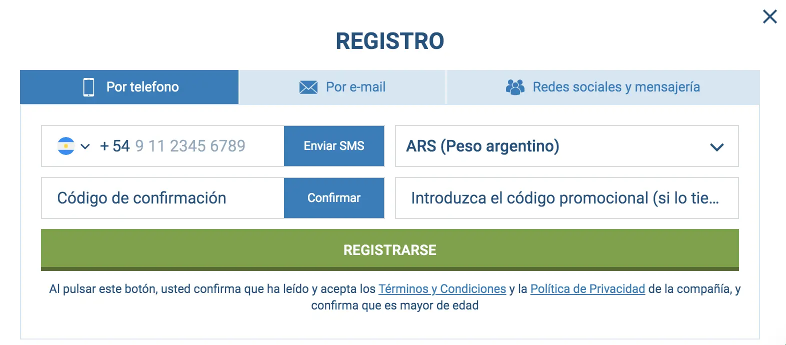 Registro teléfono